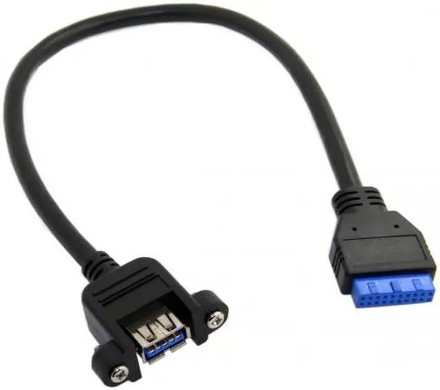 Alt view image 2 of 5 - Cablecc USB 3.0 Single Port A Female Screw Mount Type to Up Angled Motherboard 20pin Header Cable 25cm