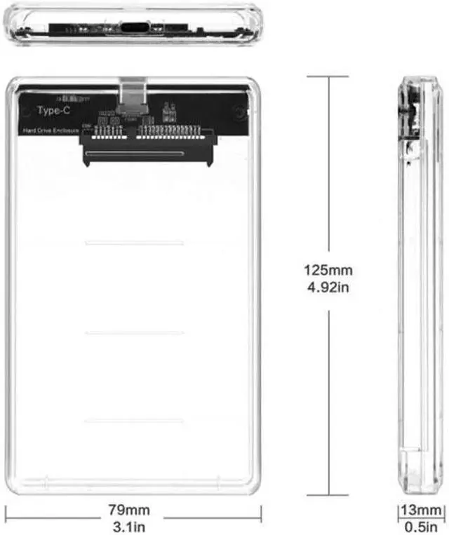 Alt view image 3 of 5 - Cablecc USB-C Type-C to 2.5 Inch SATA SSD HDD External Enclosure Transparent for Laptop & PC