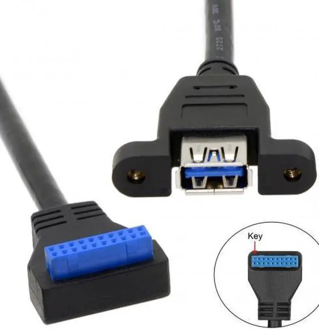 Alt view image 2 of 6 - Xiwai USB 3.0 Single Port A Female Screw Mount Type to Down Angled Motherboard 20pin Header Cable 90 Degree