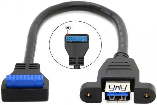 Alt view image 6 of 6 - Xiwai USB 3.0 Single Port A Female Screw Mount Type to Down Angled Motherboard 20pin Header Cable 90 Degree