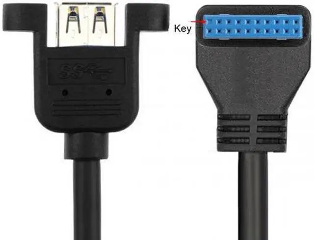 Main image of Xiwai USB 3.0 Single Port A Female Screw Mount Type to Down Angled Motherboard 20pin Header Cable 90 Degree