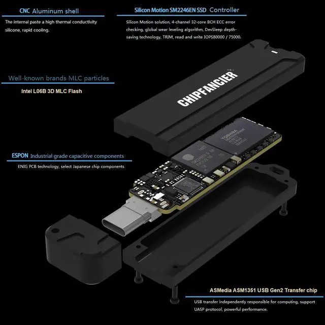 Alt view image 3 of 4 - CHIPFANCIER Thunderbolt3 USB3.1 TYPE-C Solid State SSD WINDOWS TO GO WTG USB Flash Drive MAC&PC