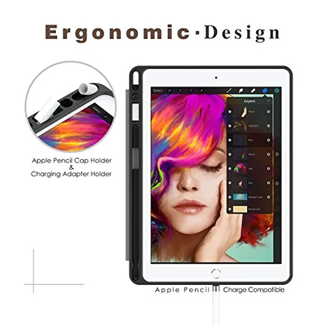 Alt view image 3 of 7 - Case for iPad 9.7 2018 with Apple Pencil Holder - Slim Lightweight Smart Shell Stand Cover Case with Auto Wake/Sleep for Apple iPad 9.7 Inch 2018 Released Tablet (A1893/A1954), Black