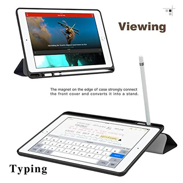 Alt view image 6 of 7 - Case for iPad 9.7 2018 with Apple Pencil Holder - Slim Lightweight Smart Shell Stand Cover Case with Auto Wake/Sleep for Apple iPad 9.7 Inch 2018 Released Tablet (A1893/A1954), Black