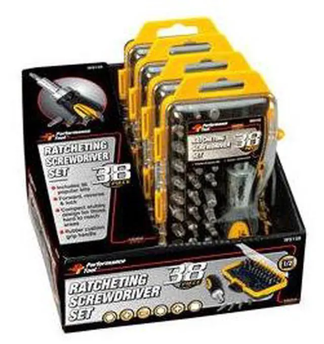 Main image of PERFORMANCE TOOL W9159 38-PIECE RATCHETING SCREWDRIVER SET  4-PIECE SHIPPER