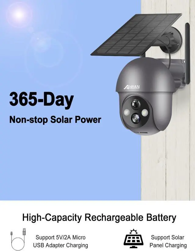 Alt view image 3 of 6 - ANRAN Security Camera Wireless Outdoor with 360° View, 2K Solar Outdoor Camera with Smart Siren,Color Night Vision, PIR Human Detection,2-Way Talk, IP65, Q1 Grey