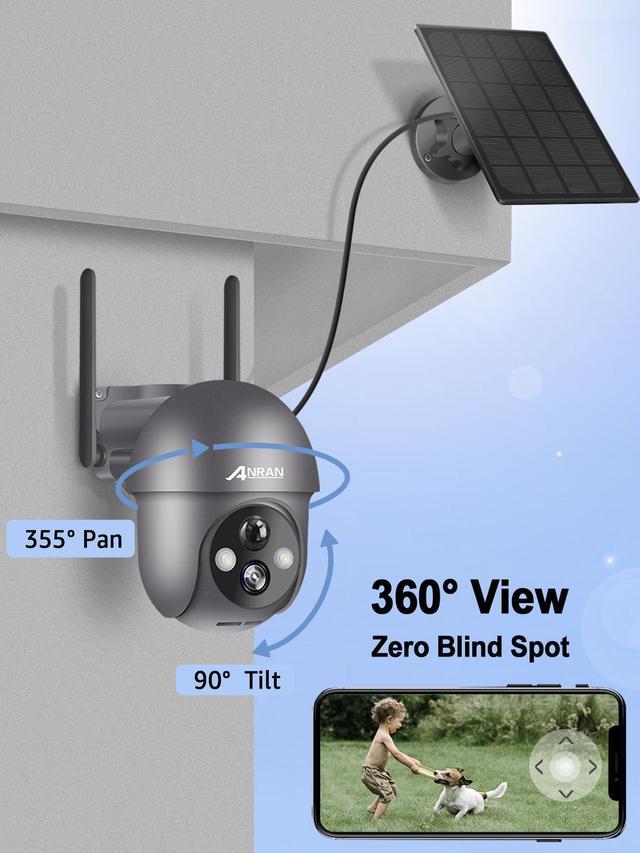 ANRAN Wireless Solar Security Camera Outdoor with 360° View, 2K Outdoor  Security Camera with Smart Siren, Spotlights, Color Night Vision, PIR Human