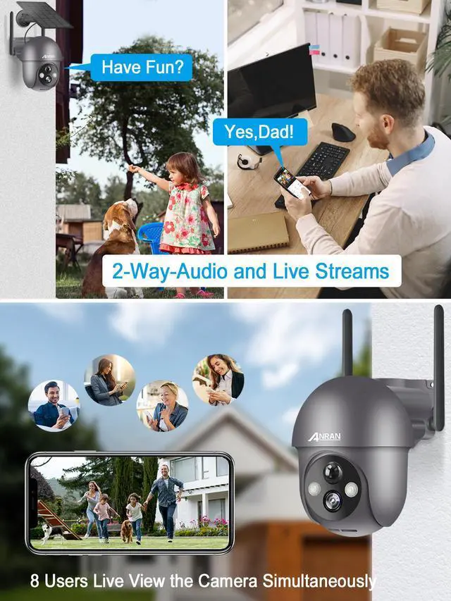 Alt view image 4 of 6 - ANRAN Security Camera Wireless Outdoor with 360° View, 2K Solar Outdoor Camera with Smart Siren,Color Night Vision, PIR Human Detection,2-Way Talk, IP65, Q1 Grey