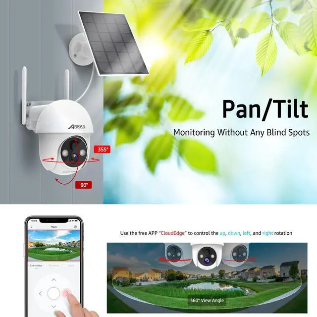 Alt view image 3 of 6 - ANRAN 2K Security Camera Wireless Outdoor, Solar Outdoor Camera with 360° View, Smart Siren,Night Vision,Two Way Talk,Human&Vehicle Detection,Q01-3MP-W-2 Packs
