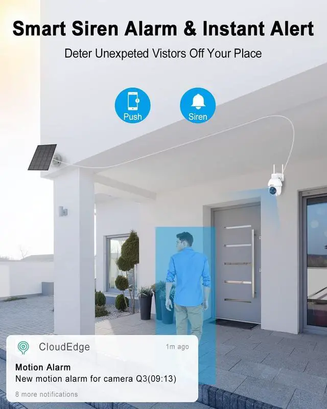 Alt view image 4 of 5 - Security Cameras Indoor/Outdoor - 2k Solar Security Camera,Color Night Vision,360°Surveillance,IP65 Waterproof, 2 Way Talk, Human&Vehicle Detection, Q3 2 Packs