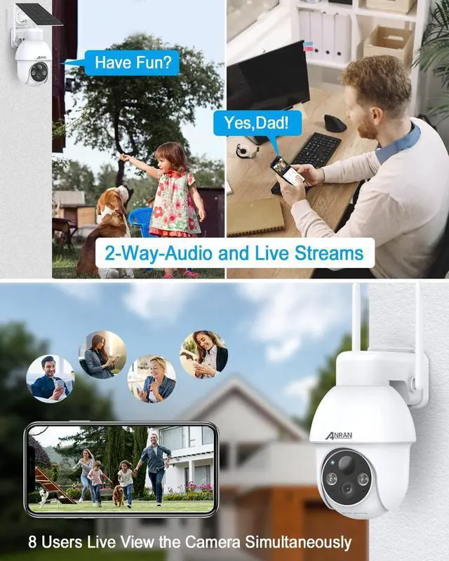 Alt view image 3 of 5 - Security Cameras Indoor/Outdoor - 2k Solar Security Camera,Color Night Vision,360°Surveillance,IP65 Waterproof, 2 Way Talk, Human&Vehicle Detection, Q3 2 Packs