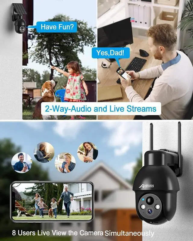 Alt view image 4 of 5 - ANRAN 2K 3MP Wireless outdoor surveillance camera, PIR human detection, two-way audio, free APP CloudEdge or ANRAN, Q3-3packs, black