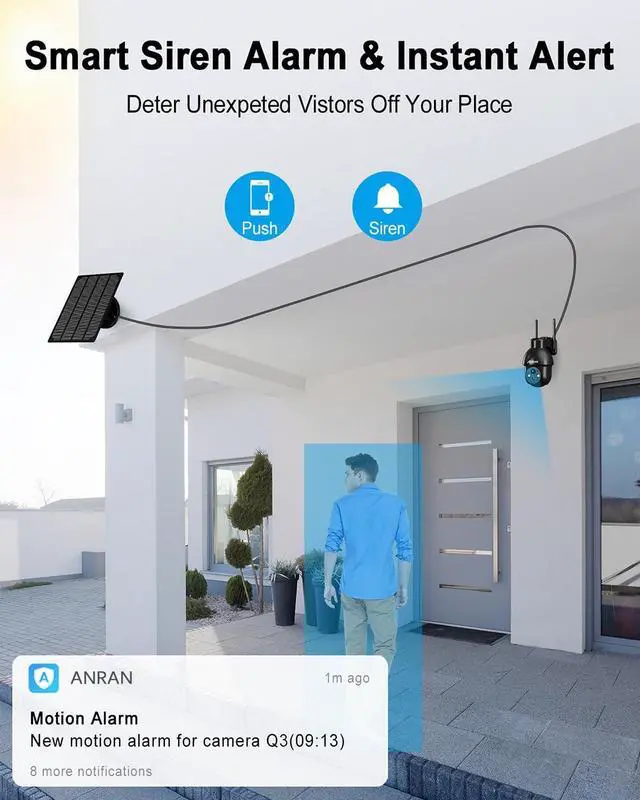 Alt view image 5 of 5 - ANRAN 2K 3MP Wireless outdoor surveillance camera, PIR human detection, two-way audio, free APP CloudEdge or ANRAN, Q3-3packs, black