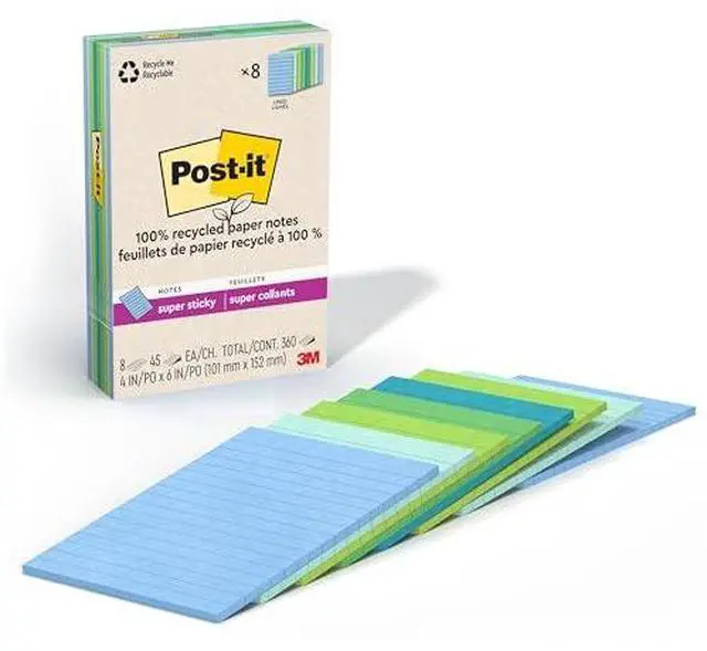 Main image of 3M Post-it Super Sticky Notes 4x6 8-Pack