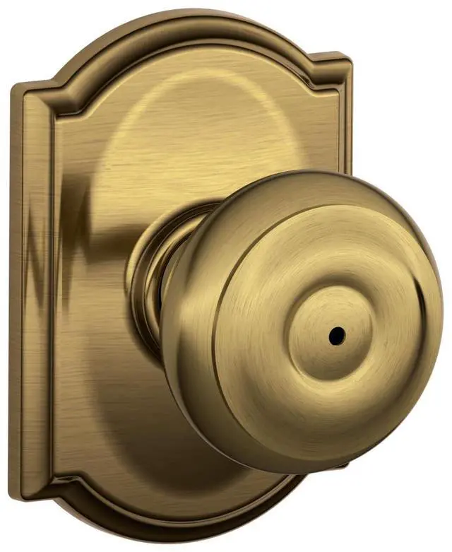 Main image of Schlage Georgian F40-GEO-CAM Privacy Knobset, Antique Brass
