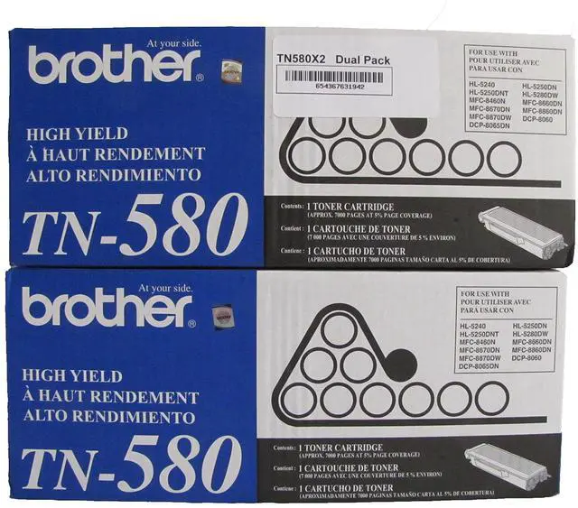 Main image of Brother TN580 Dual Pack Toner Cartridges, 7,000 Pages Each