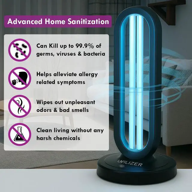 Alt view image 2 of 7 - UVILIZER Tower - UV Light Sanitizer & Ultraviolet Lamp with Remote Control (UV-C Cleaner for Home, Room, Office | 38W UVC Disinfection Bulb | Kill Germs, Bacteria, Virus, Dust | USA)
