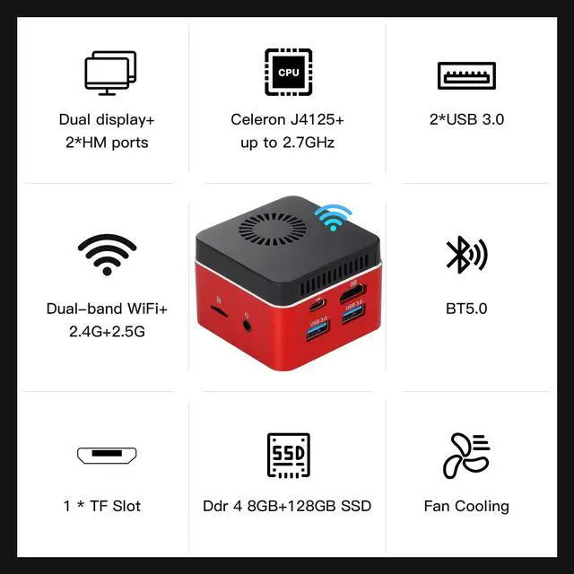 Alt view image 3 of 6 - Mini PC NUC Box PC Pre-Installed System Intel J4125 4C/4T 8GB 256GB, Mini Desktop Computer 4K HD/ WiFi5.0/BT5.0/USB3.0/Type-C/TF Slot for Business/Home Theater