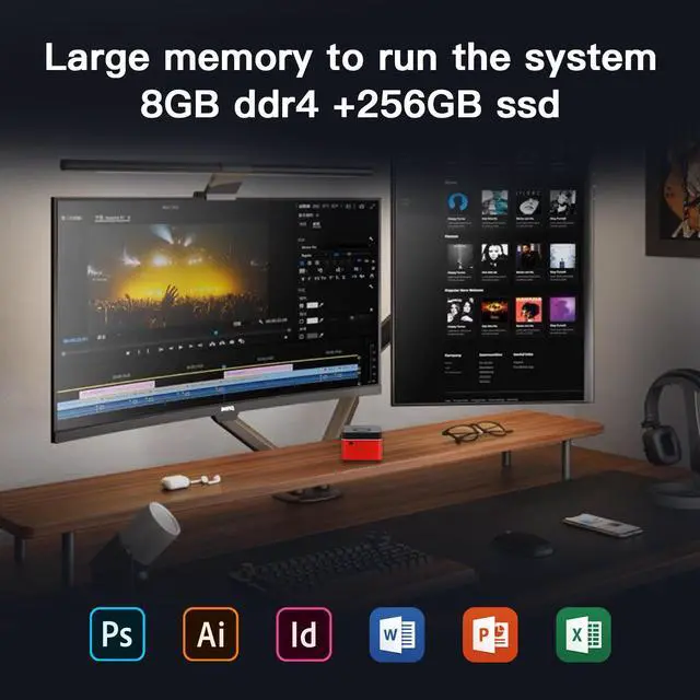 Alt view image 6 of 6 - Mini PC NUC Box PC Pre-Installed System Intel J4125 4C/4T 8GB 256GB, Mini Desktop Computer 4K HD/ WiFi5.0/BT5.0/USB3.0/Type-C/TF Slot for Business/Home Theater