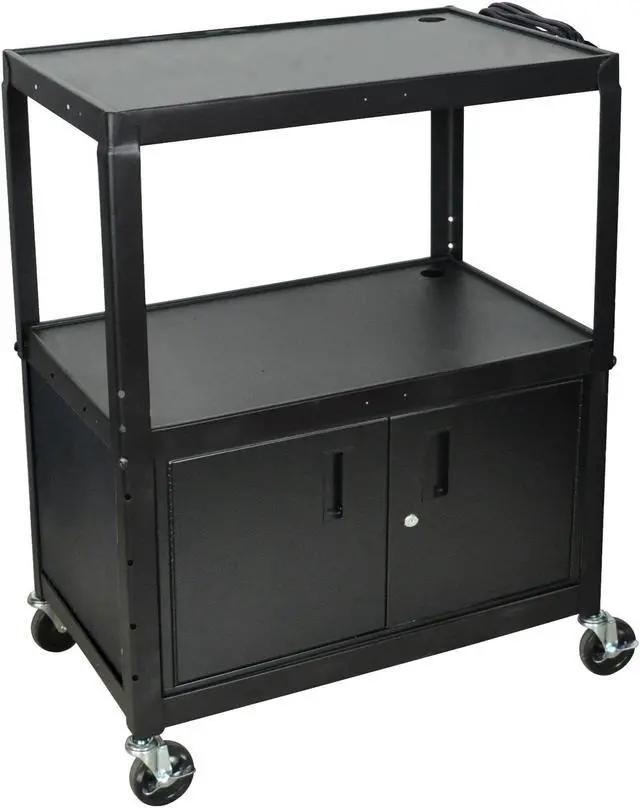 Alt view image 3 of 7 - Luxor Adjustable Height Steel A/V Cart with Locking Cabinet