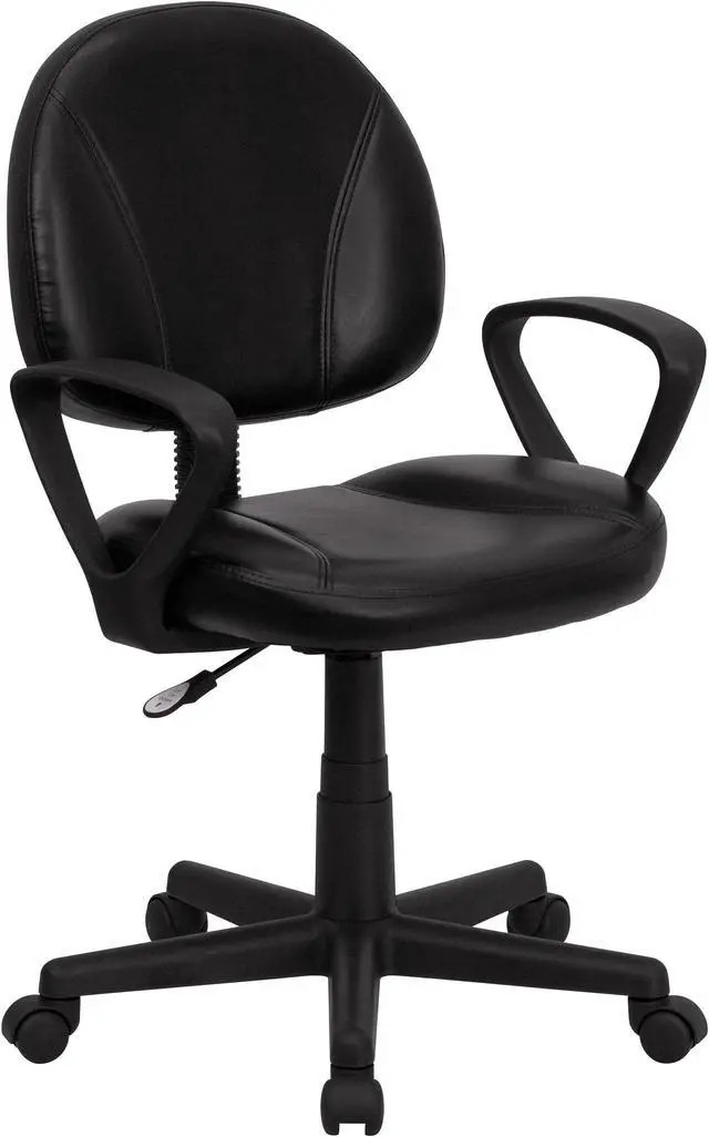 Alt view image 8 of 20 - Mid-Back Black Leather Ergonomic Swivel Task Chair with Arms