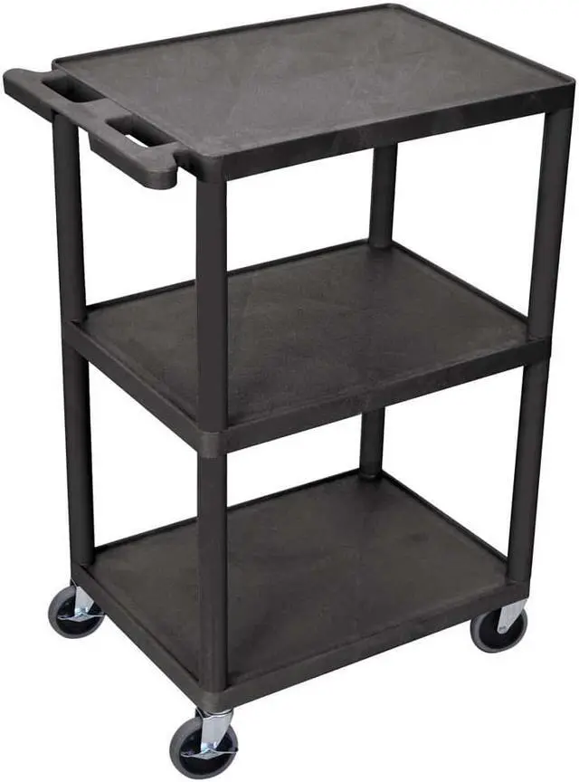 Alt view image 6 of 11 - Luxor HE42 3 Shelves Structural Foam Plastic Utility Cart Black