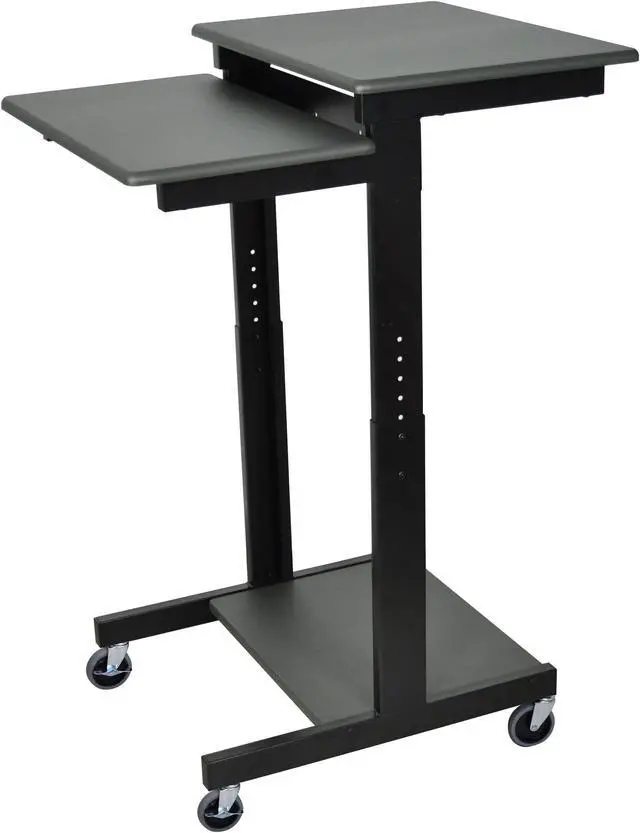 Alt view image 5 of 10 - Luxor Height Adjustable Multipurpose Rolling Mobile Stand up Presentation Computer Workstation With Keyboard Pullout Tray Gray Black