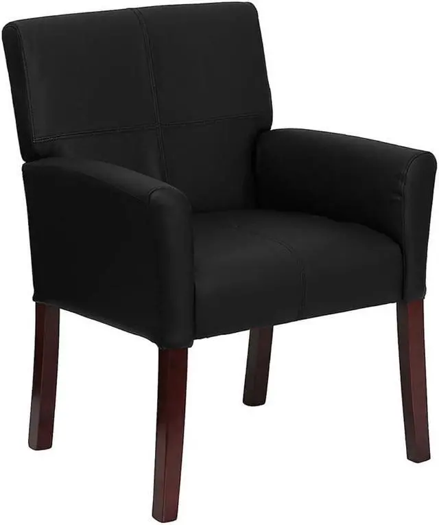 Alt view image 8 of 20 - Flash Furniture BT-353-BK-LEA-GG Black Leather Executive Side/Reception Chair with Mahogany Legs