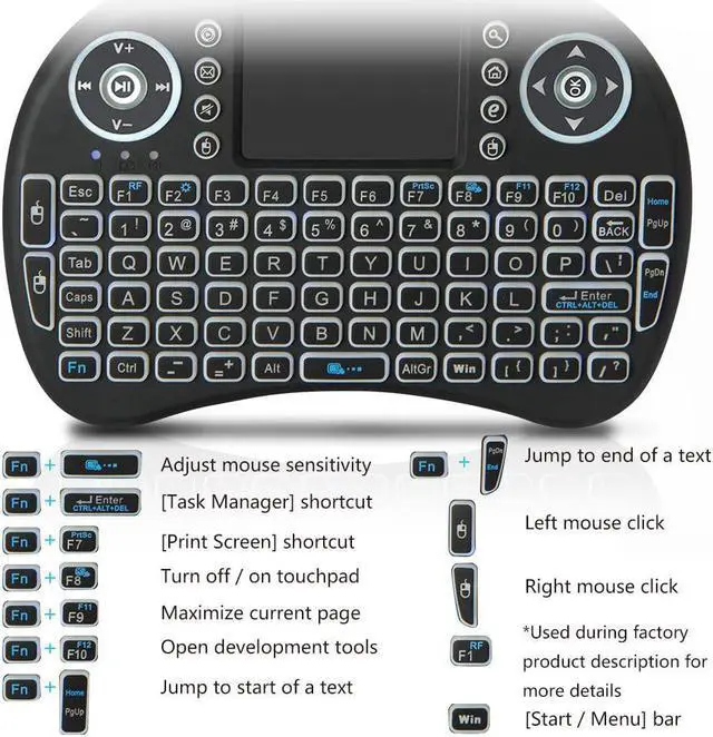 Alt view image 8 of 16 - i8 Mini Wireless Keyboard 2.4G Color Backlit Air Mouse Touchpad  Keyboard For Android TV Box Smart TV PC PS4