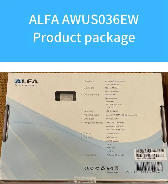 Alt view image 5 of 5 - ALFA AWUS036EW 802.11n 2.4G RTL8187L chipset Wireless USB Adapter support Windows 11 Mac OS Kali linux Ubuntu