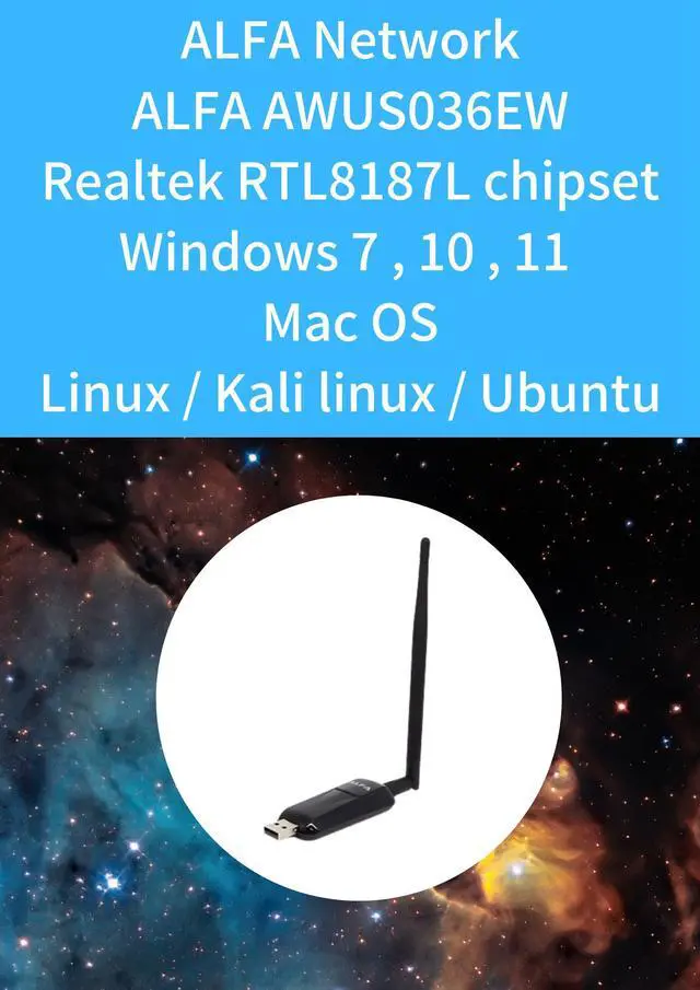 Main image of ALFA AWUS036EW 802.11n 2.4G RTL8187L chipset Wireless USB Adapter support Windows 11 Mac OS Kali linux Ubuntu