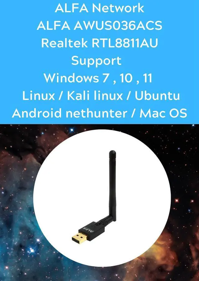 Main image of ALFA AWUS036ACS 802.11n 2.4G RTL8811AU chipset Wireless USB Adapter support Windows 11 Kali linux Ubuntu Android Nethunter