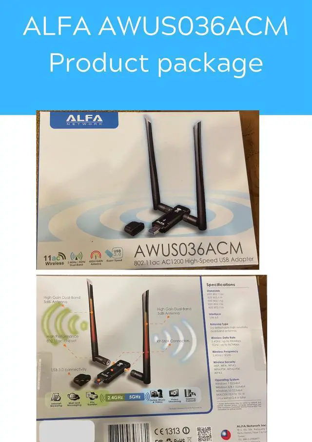Alt view image 4 of 4 - ALFA AWUS036ACM 802.11ac MTK MT7612U chipset Wireless USB Adapter support Windows 11 Kali linux Ubuntu Android Nethunter