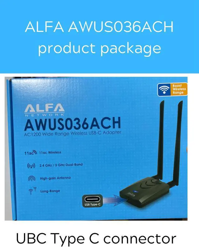 Alt view image 5 of 5 - ALFA AWUS036ACH 802.11ac Realtek RTL8812AU chipset Wireless USB Adapter support Windows 11 Kali linux Ubuntu Android Nethunter