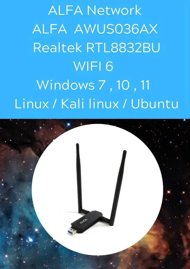 Main image of ALFA AWUS036AX Realtek RTL8832BU WIFI 6 Wireless USB Adapter support Windows 11 Kali linux Ubuntu