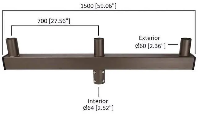 Alt view image 5 of 5 - J&H LED 60 in. 180-Degree Triple In Line Low Profile Bullhorn Mounting Bracket Tenon Adapter for Round Outdoor Pole Lights, Industrial Supplies
