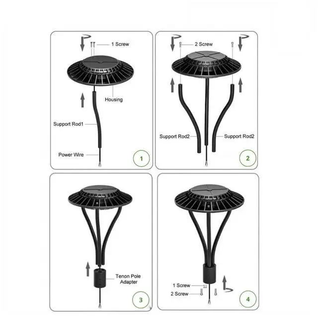 Alt view image 7 of 7 - J&H LED Outdoor Weather Resistant Post Top Light, 24 in., 1-Light, Black Die Cast, Line Voltage, 27K/40K/50K, Wattage Adjustable 80W/70W/60W