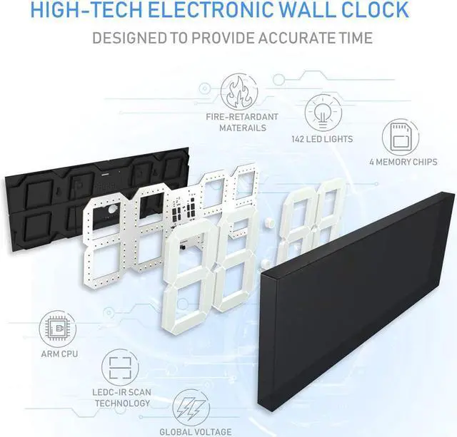 Alt view image 6 of 6 - Remote Control Digital Led Wall Clock, Multifunction Led Clock, Large Calendar, Minute Alarm Clock, Countdown Led Clock, Big Thermometer, Mute Clock (Black Shell)