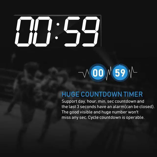 Alt view image 4 of 6 - Remote Control Digital Led Wall Clock, Multifunction Led Clock, Large Calendar, Minute Alarm Clock, Countdown Led Clock, Big Thermometer, Mute Clock (Black Shell)