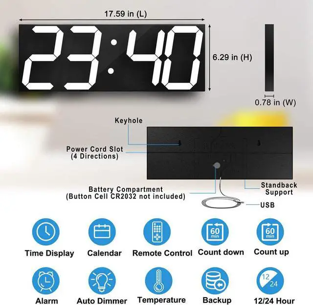 Alt view image 2 of 6 - Remote Control Digital Led Wall Clock, Multifunction Led Clock, Large Calendar, Minute Alarm Clock, Countdown Led Clock, Big Thermometer, Mute Clock (Black Shell)