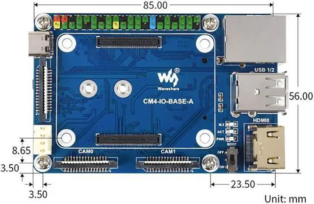 Alt view image 5 of 6 - Waveshare CM4 Expansion Board for Raspberry Pi Compute Module 4 Mini Basic Expansion Board Compute Module Core Board