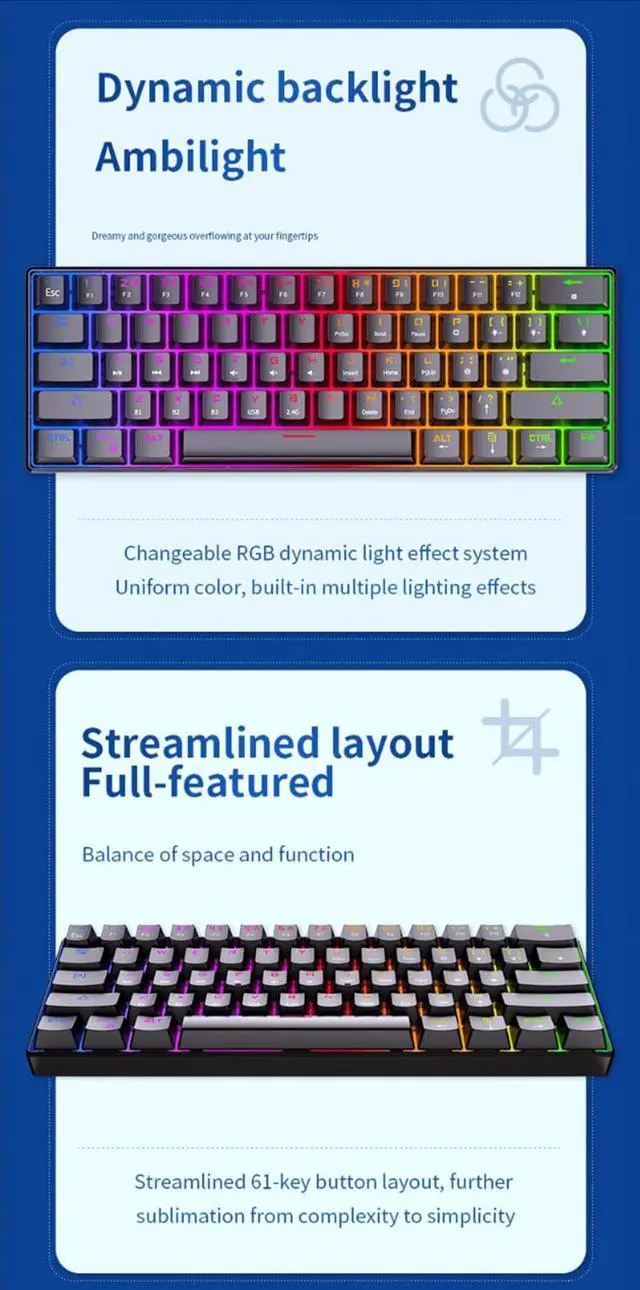 Alt view image 3 of 7 - Langtu 61-key RGB three-mode true mechanical wireless bluetooth keyboard tablet mobile phone portable charging