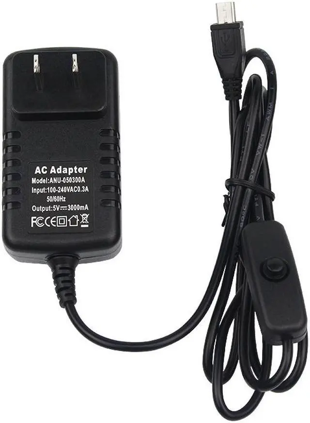 Alt view image 2 of 2 - Raspberry Pi 3 Power Supply 5V 3A Switch Button Micro USB Interface Power Charger Adapter US Plug for Raspberry Pi 3