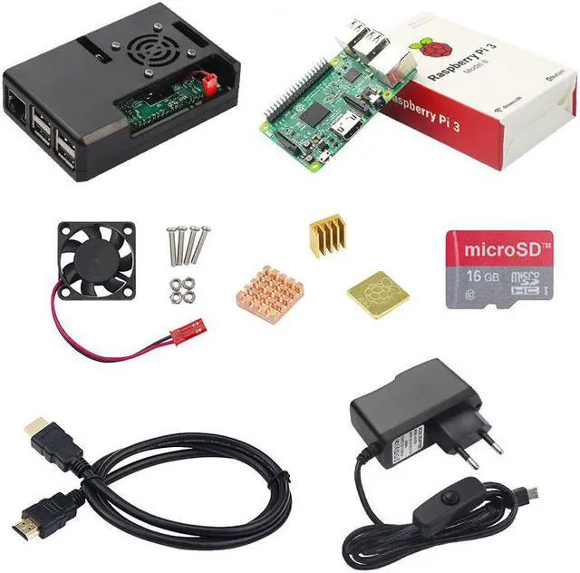 Alt view image 4 of 4 - Raspberry Pi 3 Model B+ ( B Plus ) +ABS Case+Fan+SD Card+Heat Sink+US Power Adapter+HDMI Cable
