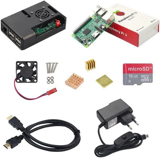 Alt view image 4 of 4 - Raspberry Pi 3 Model B+ ( B Plus ) +ABS Case+Fan+SD Card+Heat Sink+EU Power Adapter+HDMI Cable