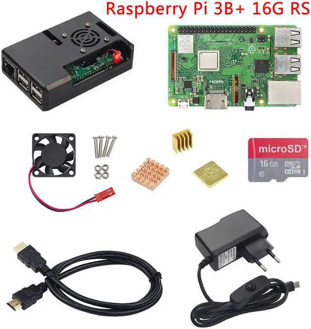 Main image of Raspberry Pi 3 Model B+ ( B Plus ) +ABS Case+Fan+SD Card+Heat Sink+EU Power Adapter+HDMI Cable
