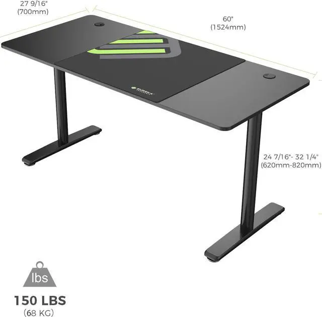 Alt view image 7 of 7 - Eureka Ergonomic® 60'' Mechanically Height Adjustable Home-Office Computer Desk, Large Writing PC Desk Modern Simple Table, Black