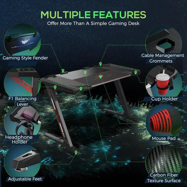 Alt view image 4 of 7 - Eureka Ergonomic® Z2 55” Gaming Desk - Gaming Desk for Console & PC Gamers. RGB Lighting, Headphone Hook, and Cup Holder