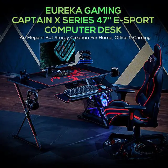 Alt view image 5 of 7 - EUREKA ERGONOMIC Gaming Desk 47" Home Office Gaming Computer Desk, X Shaped Gamer Workstation PC Table with Controller Stand Cup Holder Headphone Hook Free Mousepad, Black