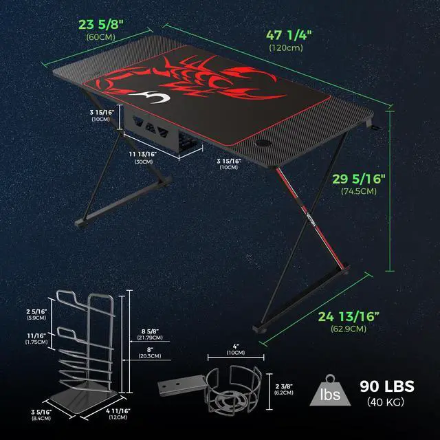 Alt view image 7 of 7 - EUREKA ERGONOMIC Gaming Desk 47" Home Office Gaming Computer Desk, X Shaped Gamer Workstation PC Table with Controller Stand Cup Holder Headphone Hook Free Mousepad, Black